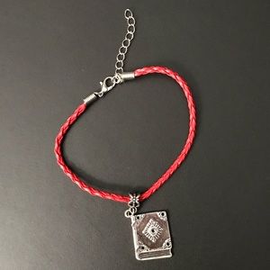 Red Braided Leather Book Charm Bracelet